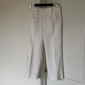 High-Waist White linen Sailor Pants with cream Buttons